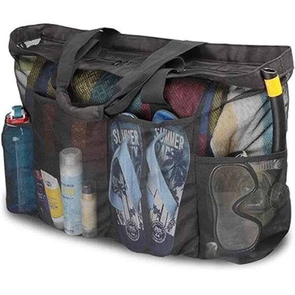 Extra Large Beach Bag, XL Mesh Tote with Zipper and Pockets Ideal for Your trip - Picture 8 of 8